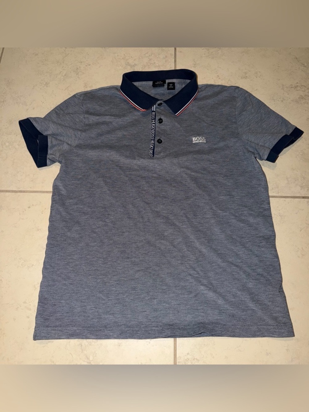 HUGO BOSS Slim Fit Pima Cotton Polo Shirt - Gray & Navy - Size XL